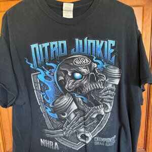Nitro Junkie NHRA Hot Rod Skull Championship Drag Racing Graphic Tee Shirt XL